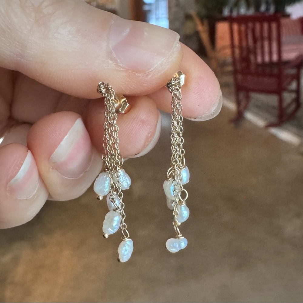 Vintage 14K Gold Dangle Earrings and 5 Freshwater Pearl  on Various Size Chains